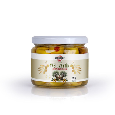 Biberli Yeşil Zeytin 300 GR Cam Kavanoz 2XS