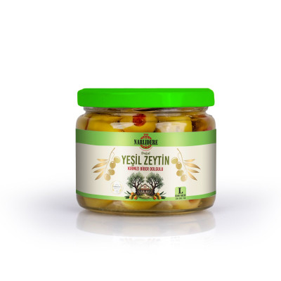 Biberli Yeşil Zeytin 300 GR Cam Kavanoz L