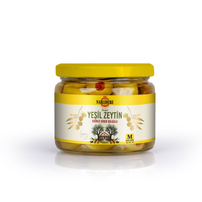 Biberli Yeşil Zeytin 300 GR Cam Kavanoz M