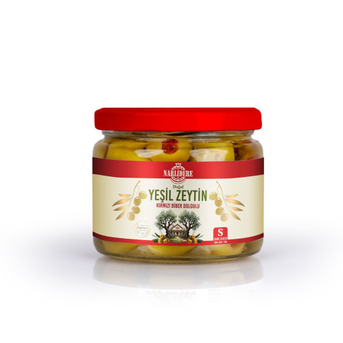 Biberli Yeşil Zeytin 300 GR Cam Kavanoz S