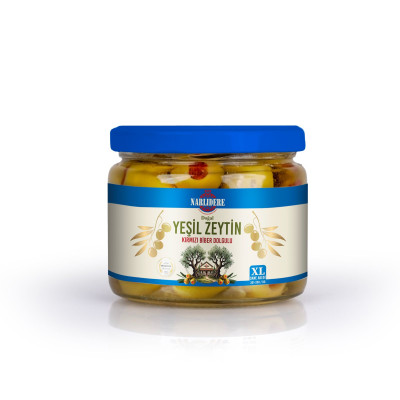 Biberli Yeşil Zeytin 300 GR Cam Kavanoz XL Biberli Yeşil Zeytin 300 GR Cam Kavanoz XL