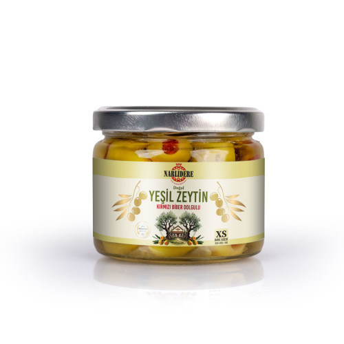 Biberli Yeşil Zeytin 300 GR Cam Kavanoz XS