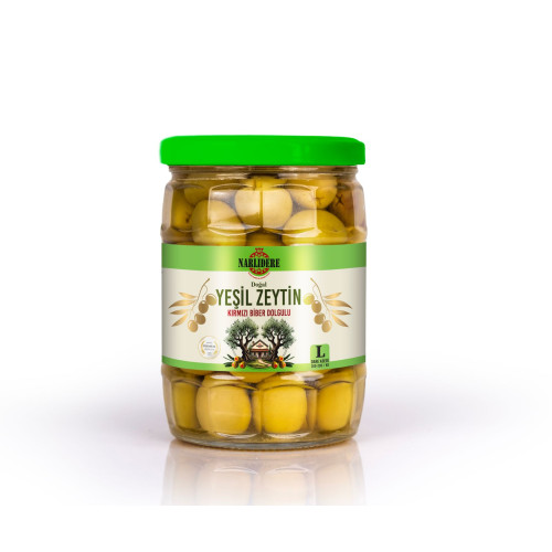 Biberli Yeşil Zeytin 350 GR Cam Kavanoz L