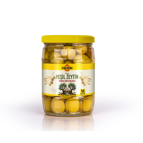 Biberli Yeşil Zeytin 350 GR Cam Kavanoz M