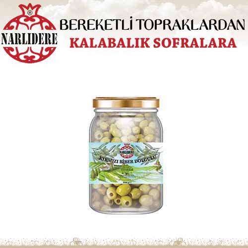 Yeşil Zeytin Kırmızı Biber Dolgulu 1000 GR Cam Kavanoz L Kalibre