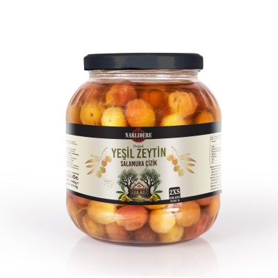 Yeşil Çizik Zeytin - 1500 GR Cam Kavanoz 2XL Boy