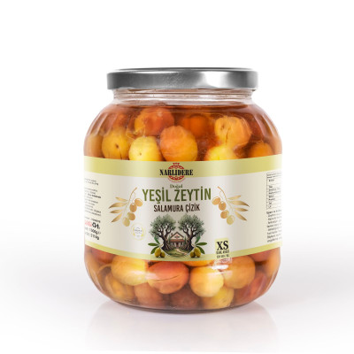 Yeşil Çizik Zeytin - 1500 GR Cam Kavanoz XS Boy